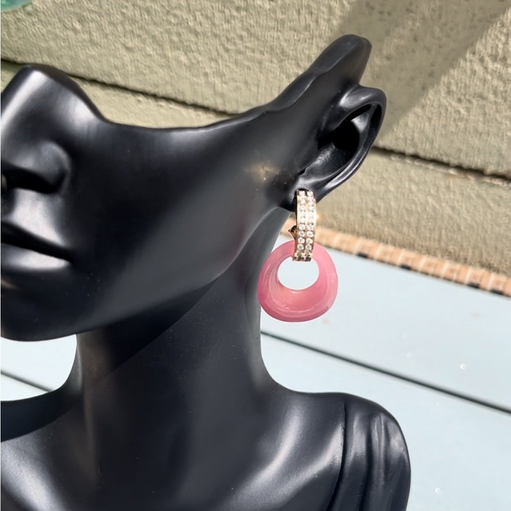 Elegant interchangeable Hoop Earrings 14k Solid Gold with Diamonds